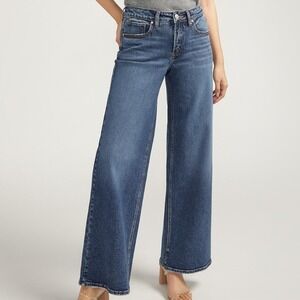Silver Jeans Co Suki Wide Leg Curvy Mid Rise 30x27 Womens Blue Denim Stretch